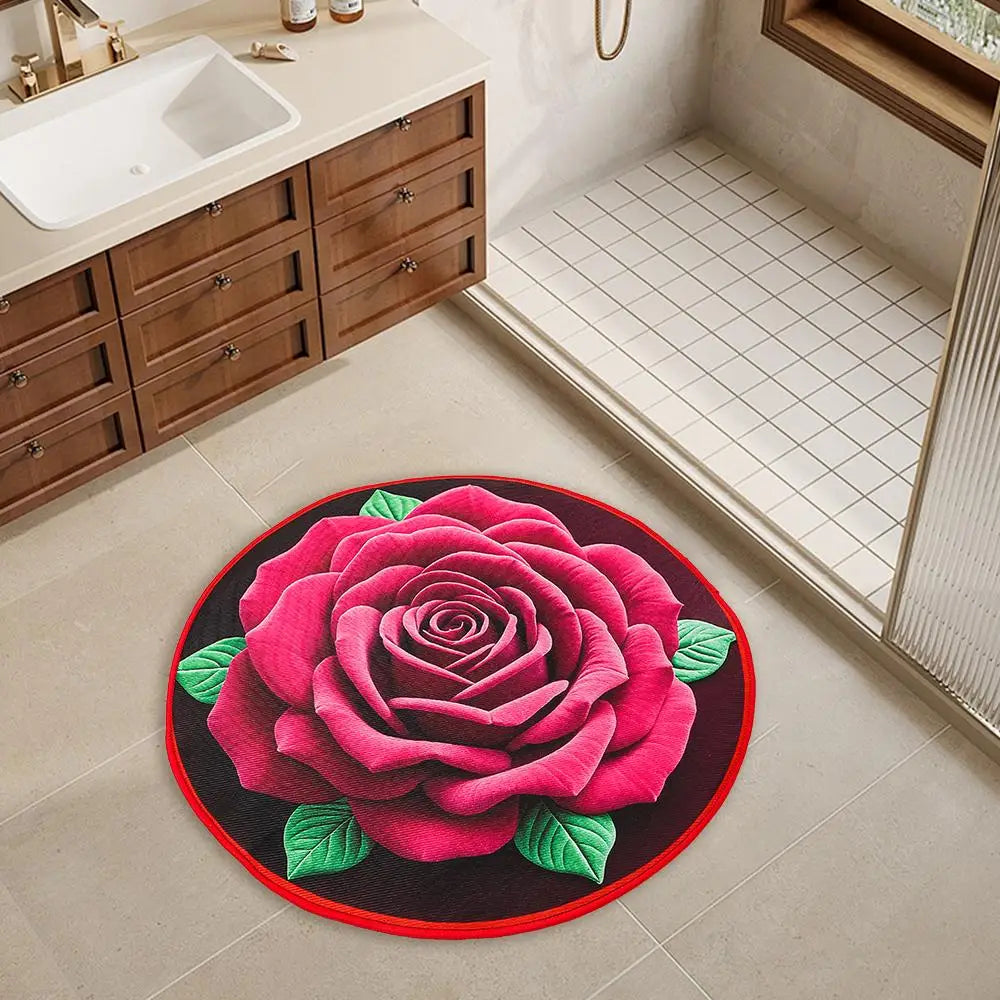 tapis rond multicolore rose feuilles vertes moderne adhésif rapide séchage salon chambre qualité absorption