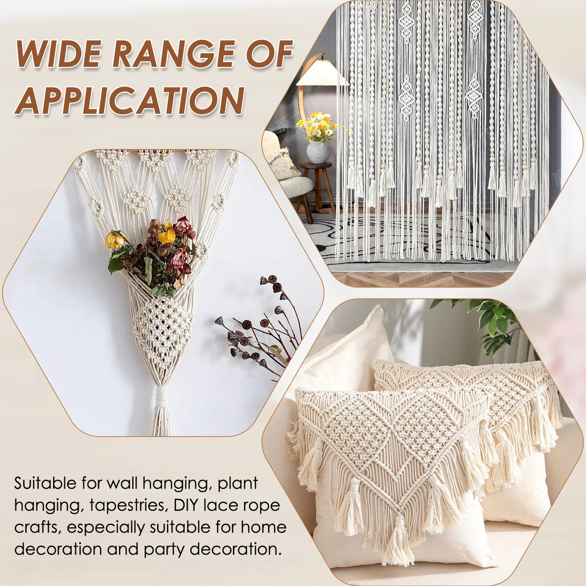 tapis mural décoration rideau séparateur pièce coussin plante suspendue kit macramé fil coton anneaux