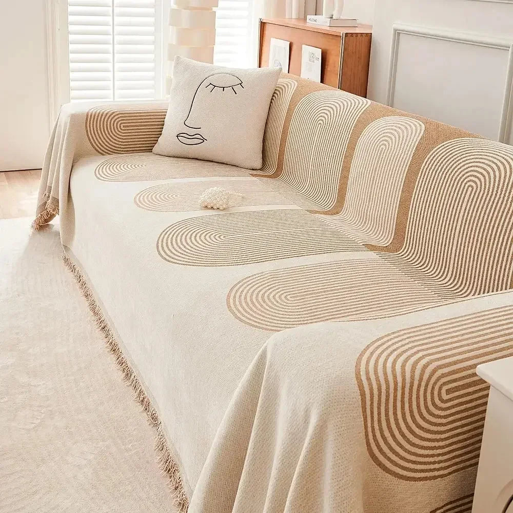 couverture canapé polyester beige rayures moderne douce anti poussière hiver 180x130cm simple