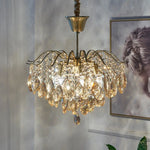 lustre suspension cristal transparent doré lumières classique élégant salon chambre