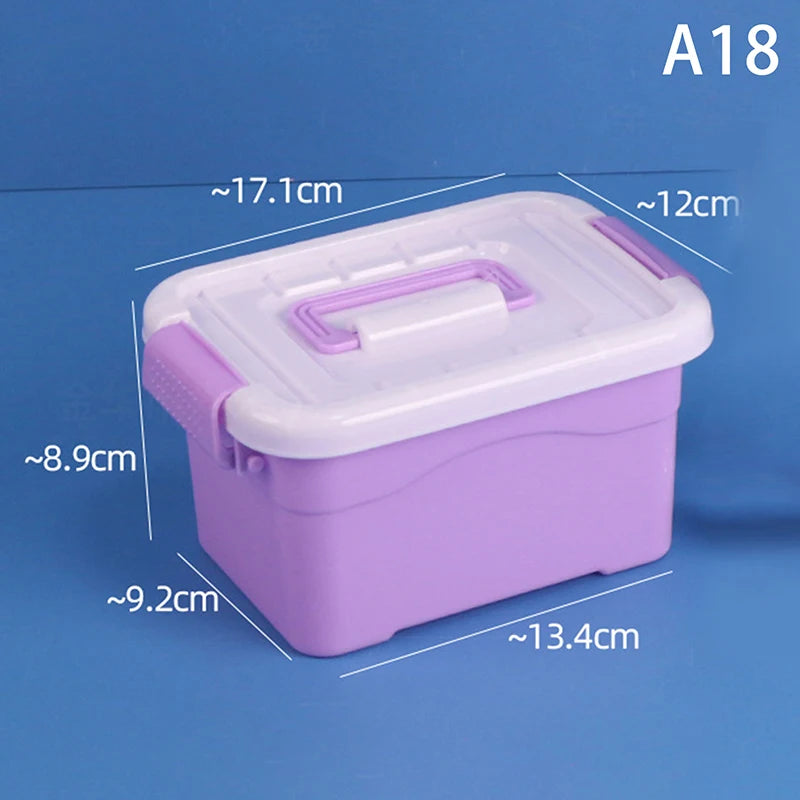 boîtes rangement transparentes bleues roses violettes poignées détachables moderne pratique enfants fournitures scolaires