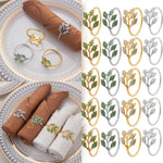 anneaux décoratifs élégants feuilles stylisées strass doré argenté vert décoration table événement