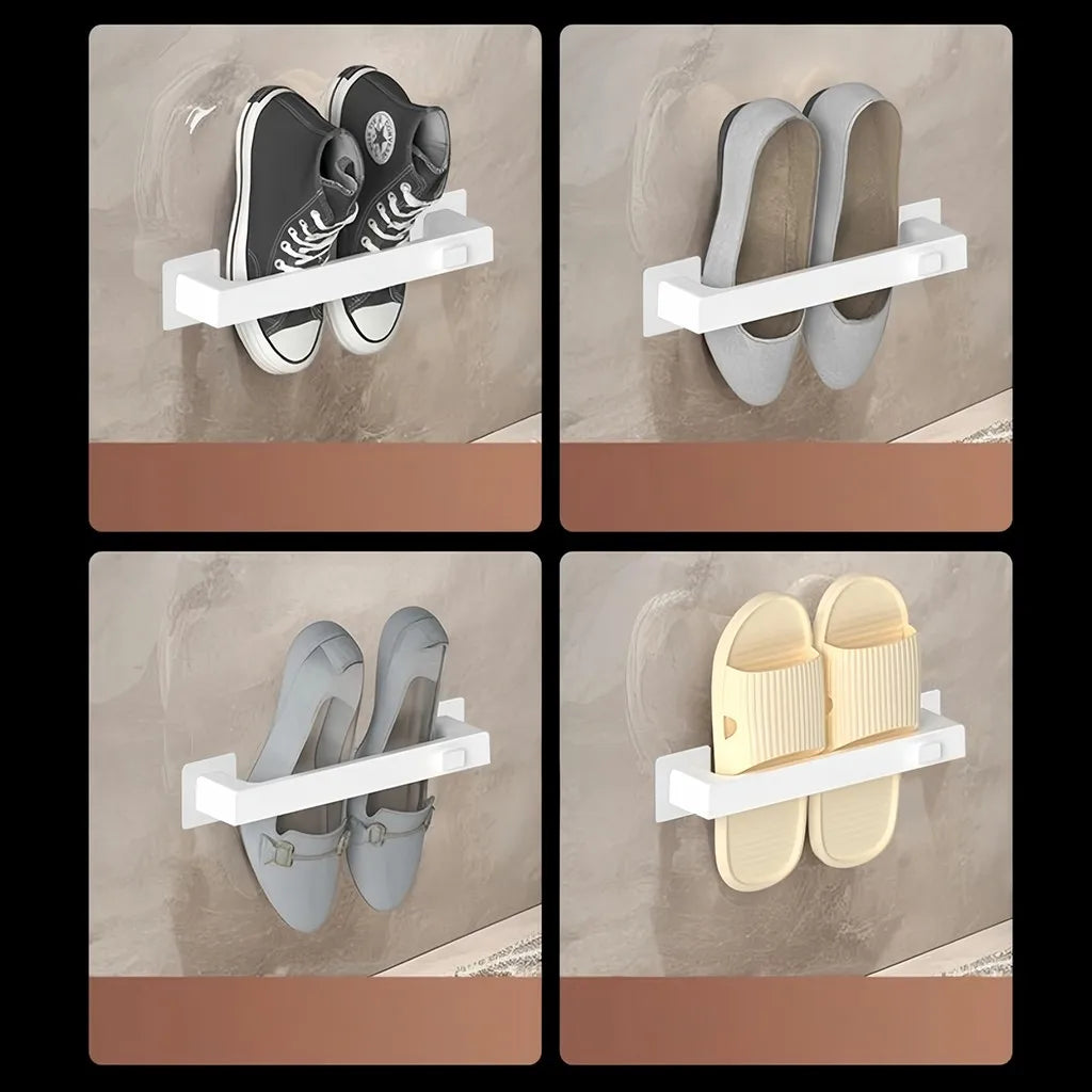 support rangement mural sabots moderne adhésif rose clair beige bleu gris rayures horizontales plastique