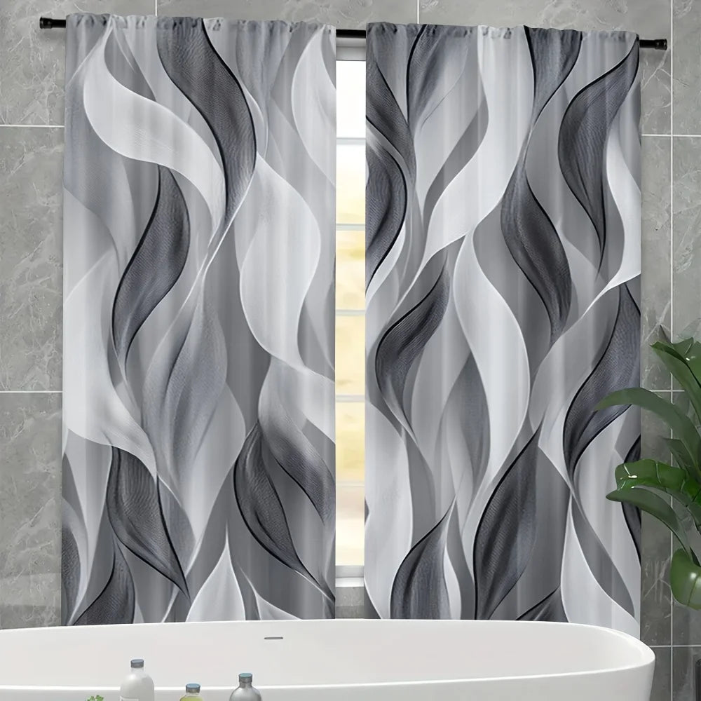 rideaux abstraits modernes gris blanc noir panneaux polyester inclusion accessoires tringle