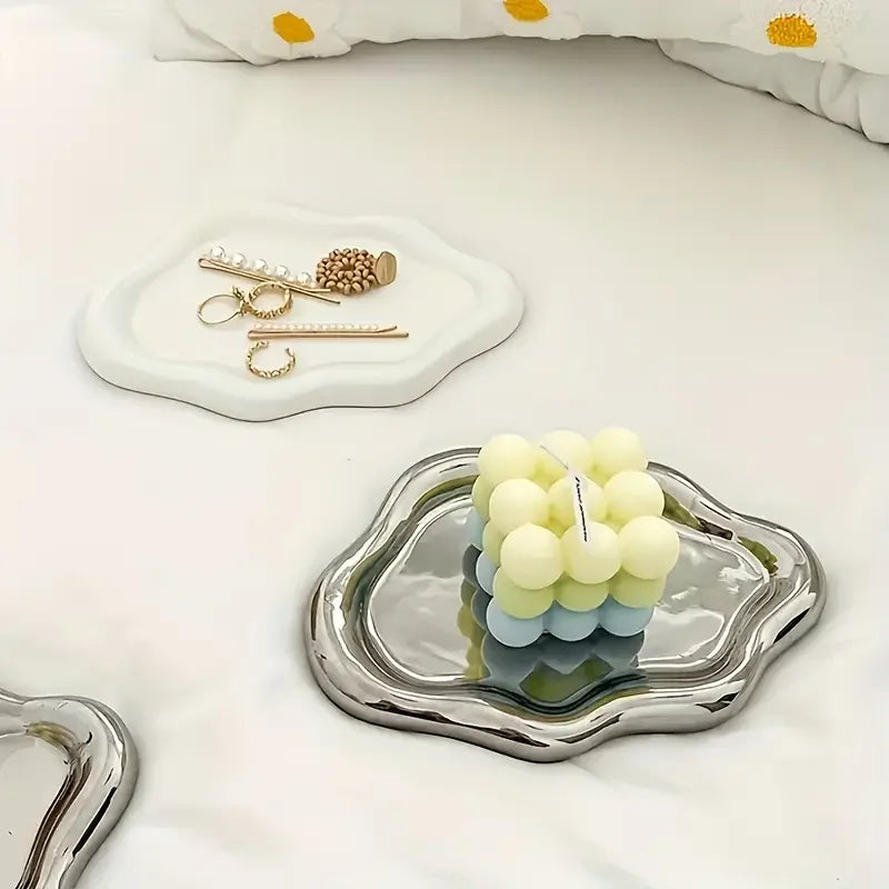 support bijoux blanc moderne plateaux rangement minimaliste pvc opaques lisses rond