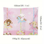 tapisserie animaux carrousel rose clair beige bleu illustration douce enfant clips magnétiques 150x130cm 150x200cm