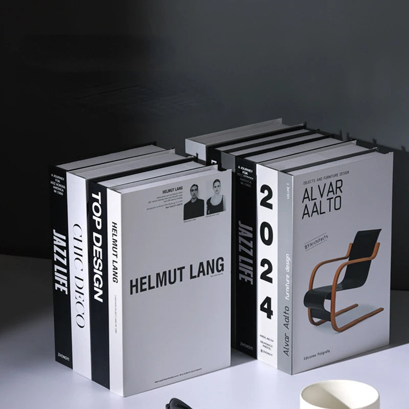 décoration moderne livre faux livres typographie minimaliste noir blanc gris