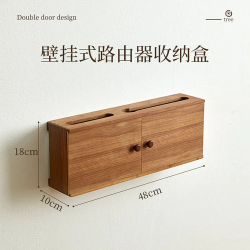 boîte rangement mural bois naturel moderne routeur décodeur wifi étagère meuble tv câbles multiprises
