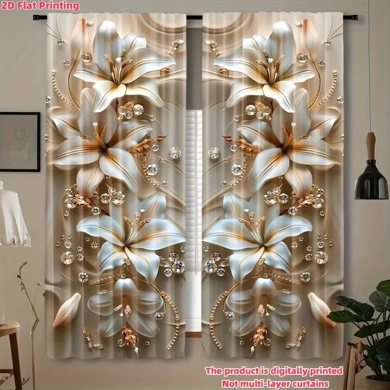 rideaux imprimés fleurs dorées élégants fenêtre polyester moderne chambre salon