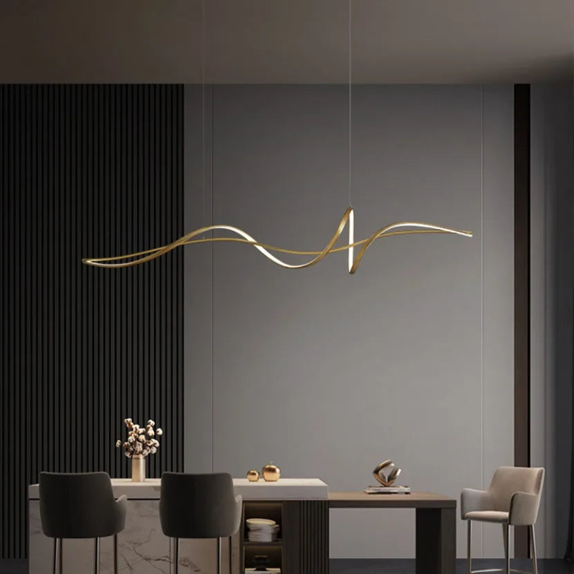lampe suspendue moderne câble noir doré ondulé 120cm 140cm lumière froideversible