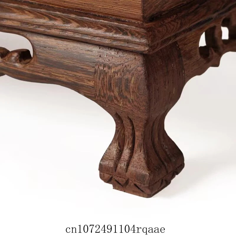 support bois sculpté table basse vase plantes traditionnel asiatique trépied