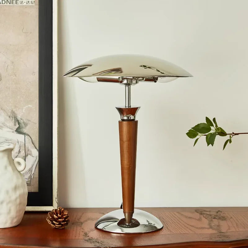 lampe table moderne led marron clair blanc sans ombre interrupteur bouton industriel