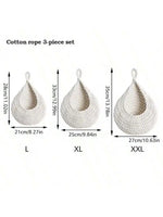 paniers suspendus tissu crocheté beiges rustiques respectueux environnement anneaux métalliques multifonctionnels rangement cuisine decoration