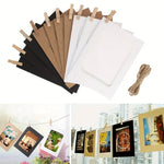 cadres photo carton noir marron blanc pinces bois suspension mur decorative rustic minimaliste