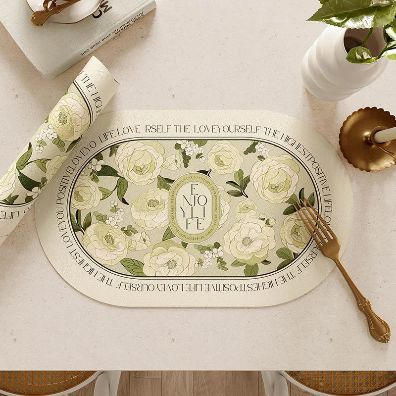 serviette table verte classique fleurs lin respectueux environnement 30x45cmversible facile nettoyer