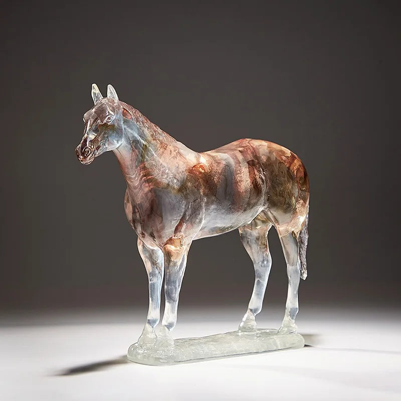 décoration maison statuette cheval résine marron cuivré transparent moderne sculptural 26cm longueur réalisteintérieur chambre