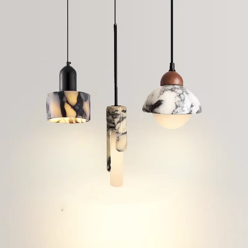 lampe suspendue marbre moderne blanc noir gris salon chambre restaurant étude
