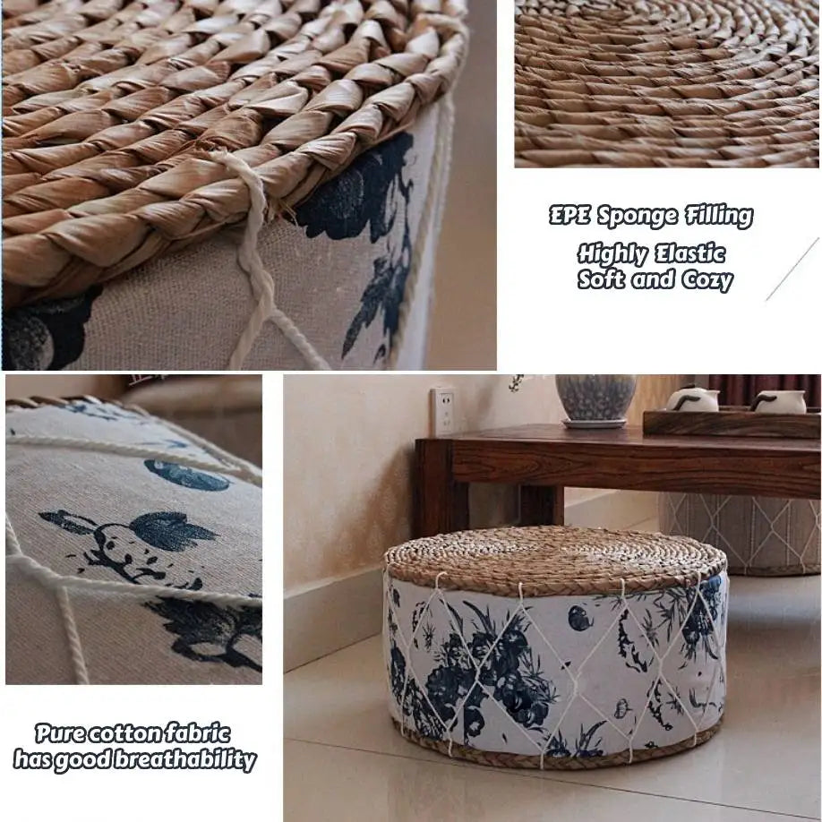 Pouf japonais blanc utilisé comme siège d'appoint