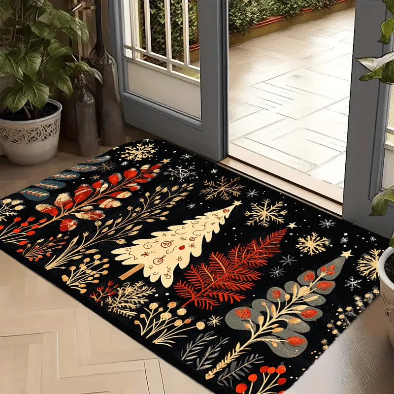 tapis noël imperméable noir blanc rouge sapins flocons neige salon cuisine extérieur festive
