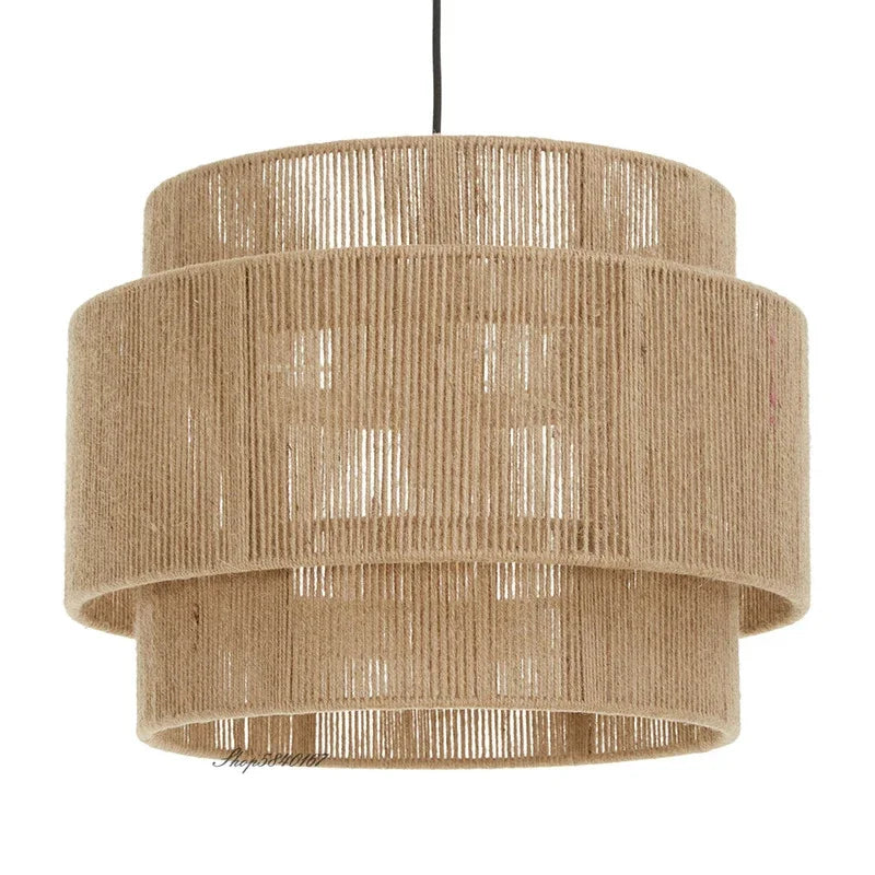 Suspension lumineuse tissu marron clair moderne rustique câble noir chambre salon