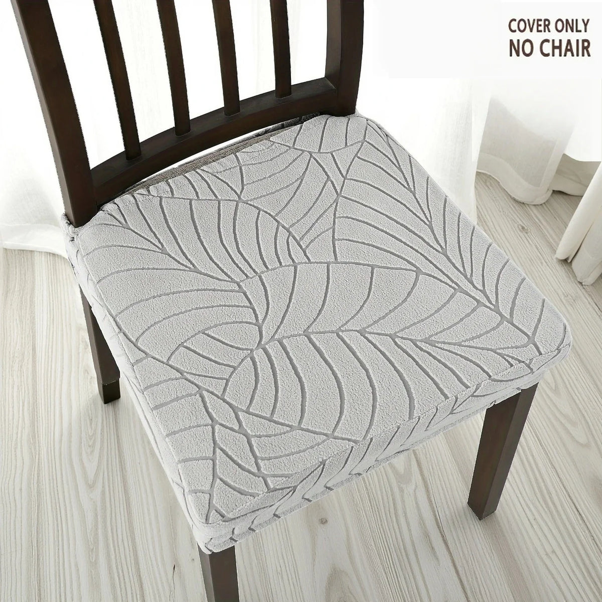 housse chaise gris clair feuilles stylisées élastique moderne protection siège polyester
