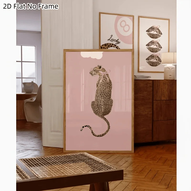 affiches murales moderne léopard rose chiffre lucky cadres bois salon chambre