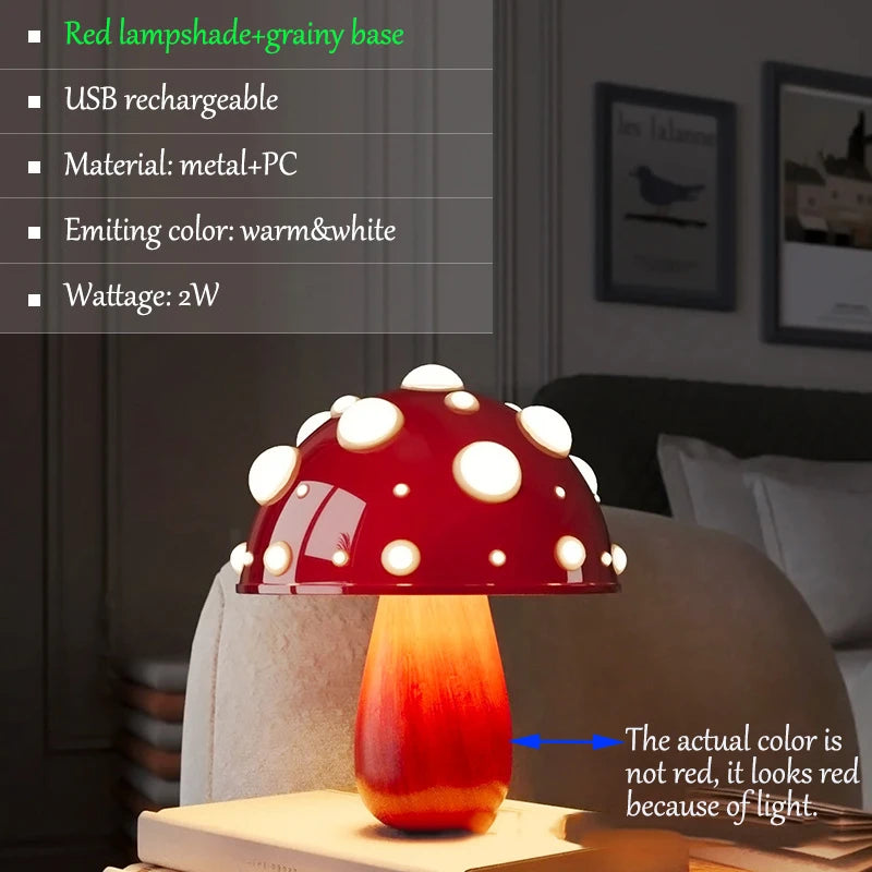lampe poser champignon enfant rechargeable usb led rouge blanc vert violet bleu moderne chambre