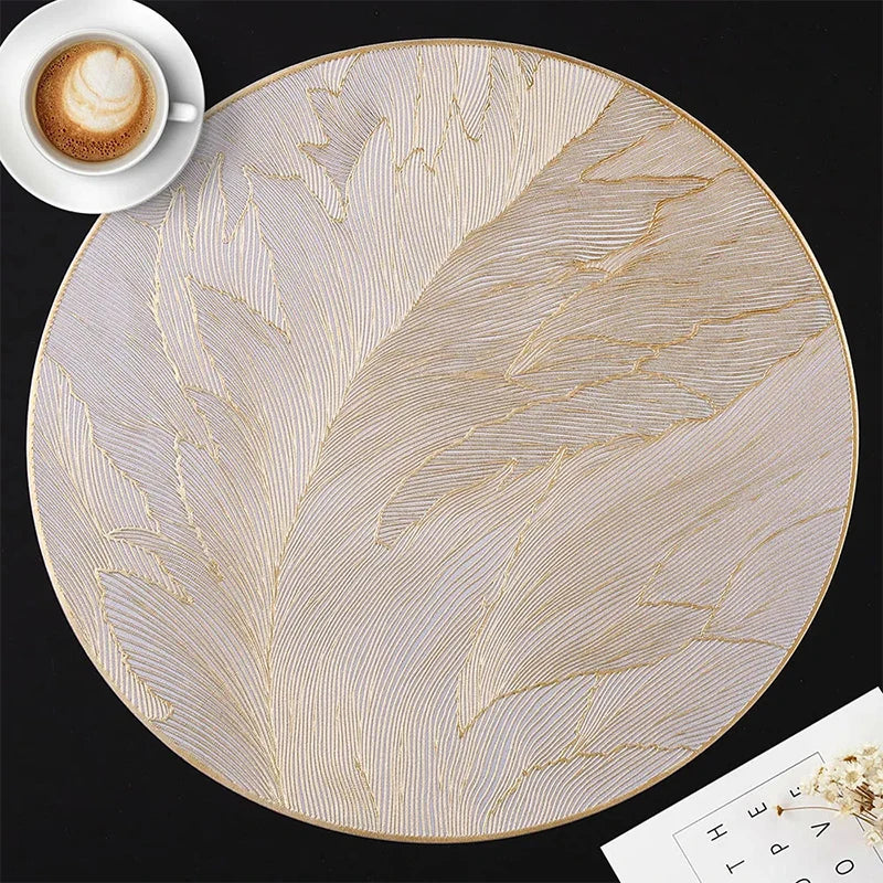placemat moderne élégant blanc feuilles stylisées dorées résistants chaleur antidérapants accessoire cuisine