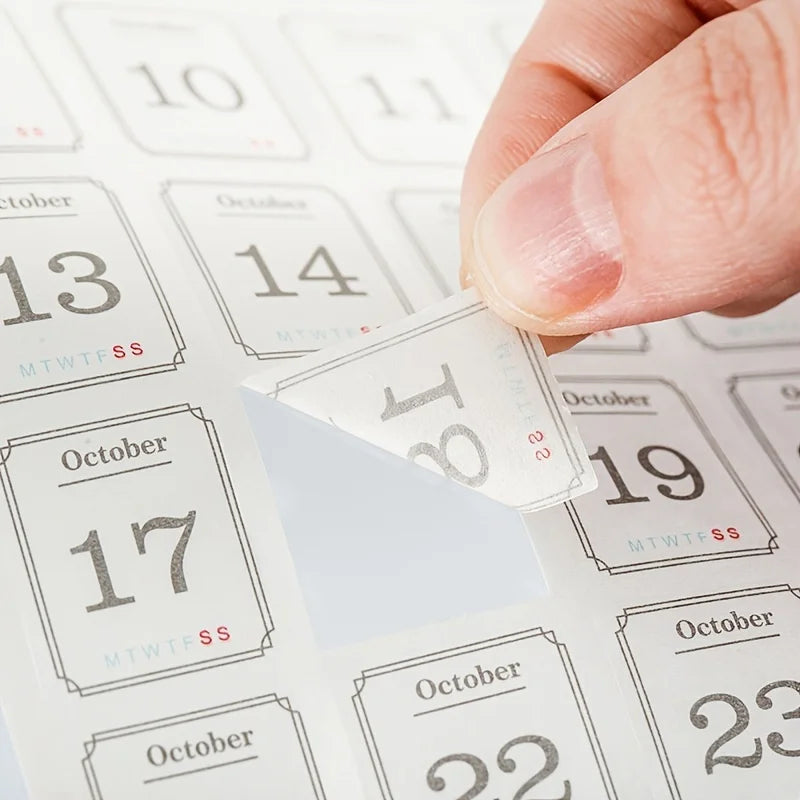 calendriers mensuels adhésifs blanc gris rouge numérotés mois spécifiques 205mm 85mm minimaliste fonctionnel