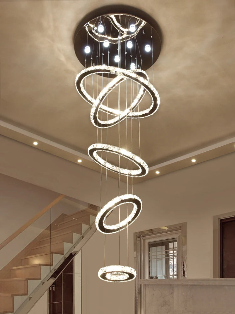 lustre moderne blanc cercles concentricques salon chambre pendentif acier inoxydable éclairage intérieur grande piece