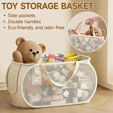 panier rangement jouets enfants crème maille aérée poignées modernes multifonctionnel semi transparent capacités multiples