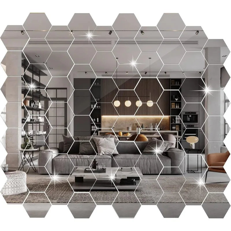 miroirs hexagonnels blancs mat modernes autocollants mur 72 pièces acrylique