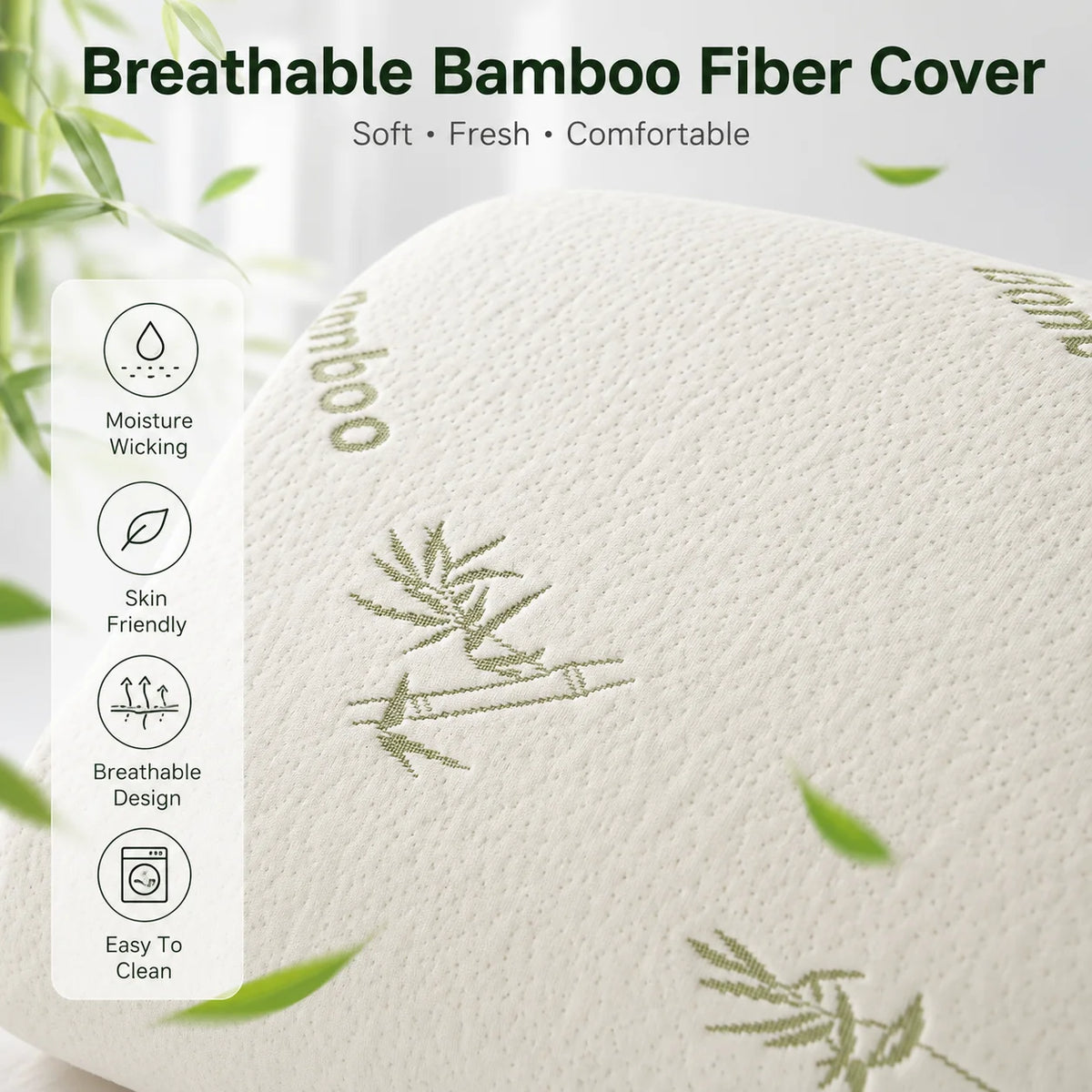 coussin imprimé bambou beige clair mousse mémoire forme cale literie rafraîchissante décompression cou