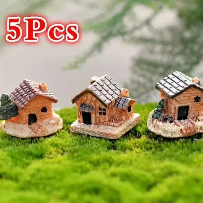 ornement jardin miniature maison rustique ancien texture bois pierre décoratif lot cinq pièces