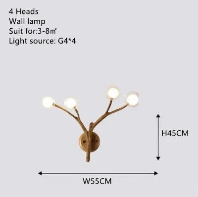 lustre suspendu branches arbre doré verre opalescent moderne lampe salon naturel bois