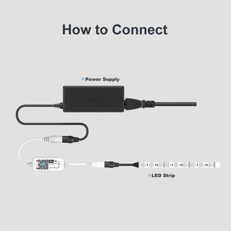 contrôleur led wifi blanc moderne connecteur qr code app alexa google