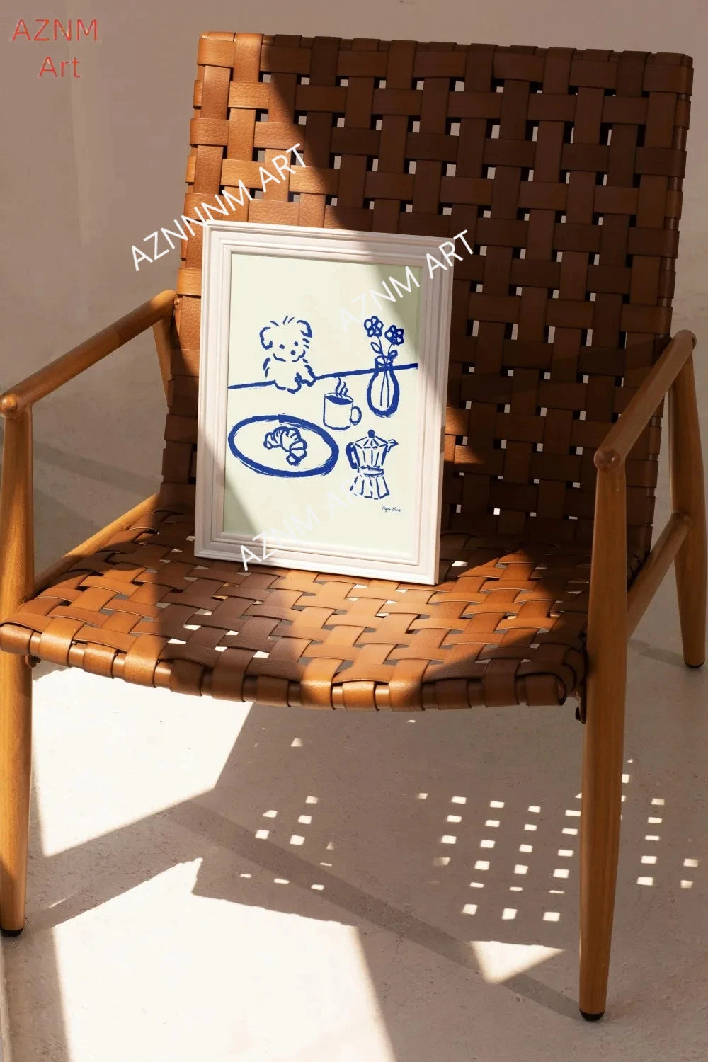 affiche minimaliste enfantin dessin animé simple lignes couleurs beige marron bleu vert rose toile