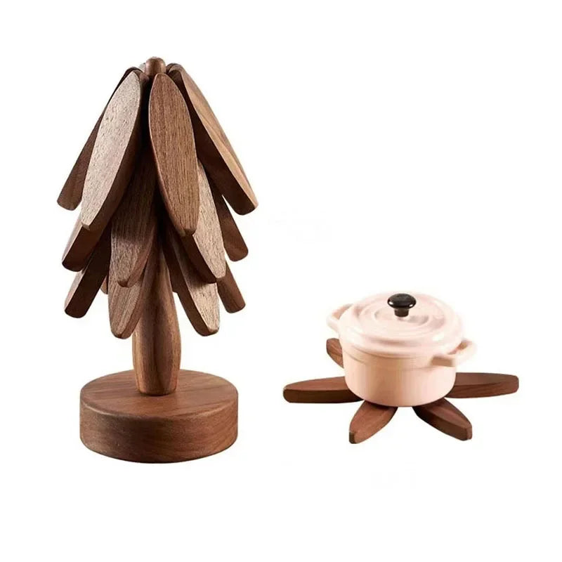 Ensemble de 4 dessous de plat bois forme arbre dépliés protection thermique