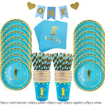 assiettes bleu clair anniversaire 1er anniversaire doré festif serviettes gobelets napkin tablecloth set festivités