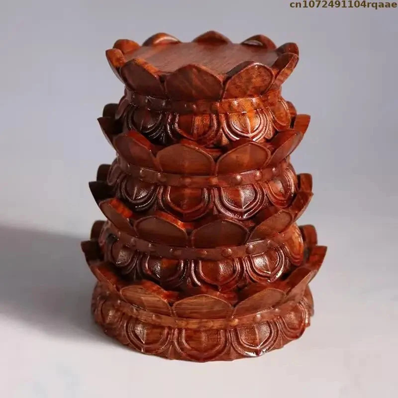 support bois sculpté bouddha fleurs artisanal marron clair étagère décoration maison trépied
