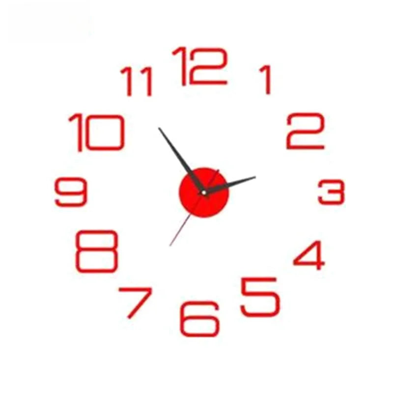 horloge murale 3D lumineuse verte rouge dorée moderne adhésive 50cm 40cm numéros blancs