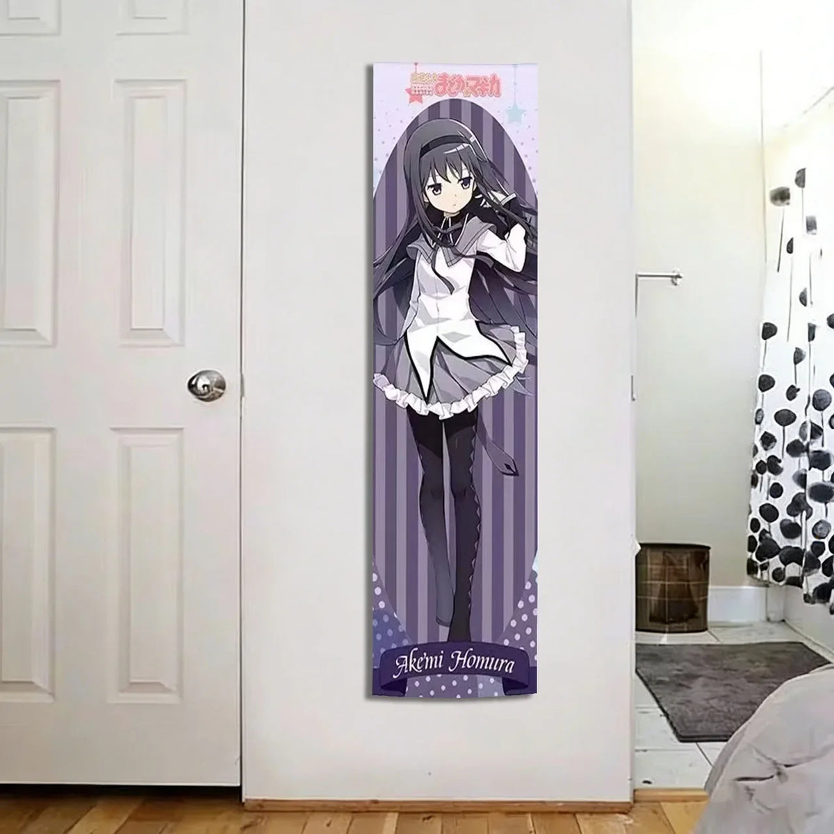 tapisserie anime madoka magica personnages féminins rose clair noir poster mural décoration chambre dessin