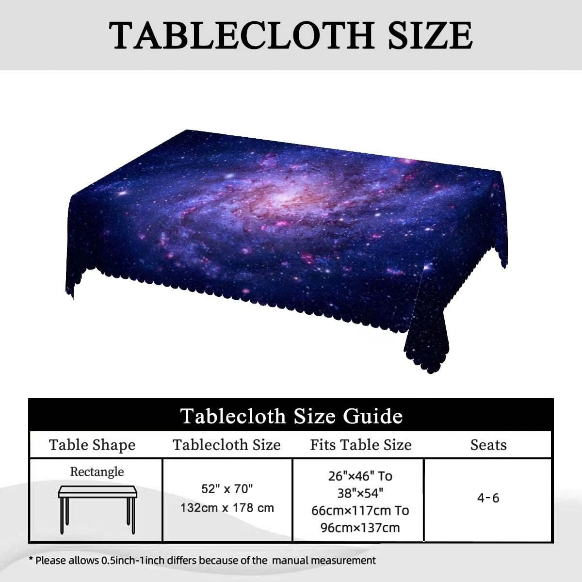 nappe table imperméable motif galaxie étoiles bleu nuit violet moderne réutilisable polyester rectangle fêtes