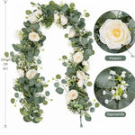 guirlande florale artificielle vertes feuilles blanches fleurs mariage romantique anniversaire baby showerintérieur