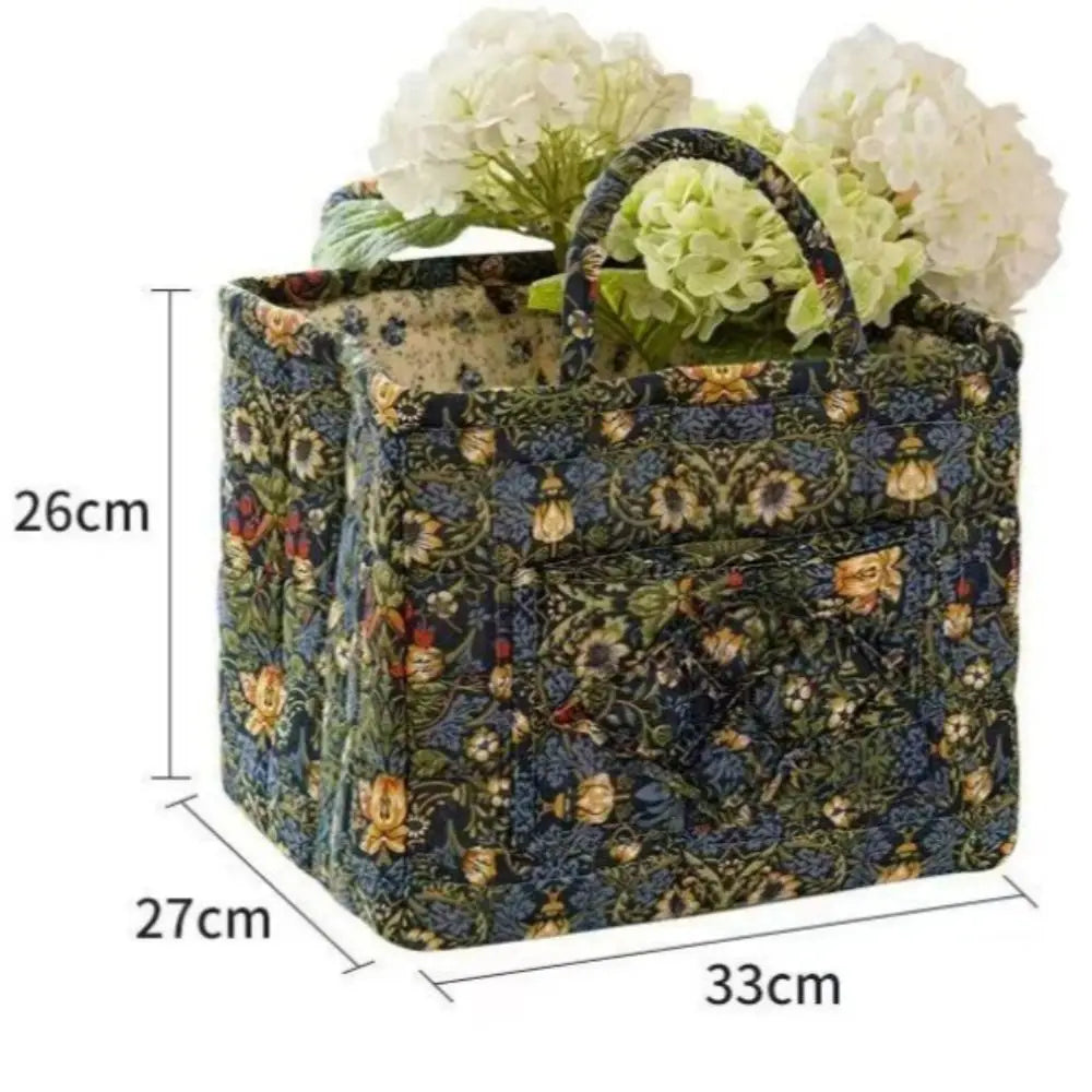 paniers rangement tissu floral multicolore vintage réutilisables armoire poignées transportables multifonctionnels