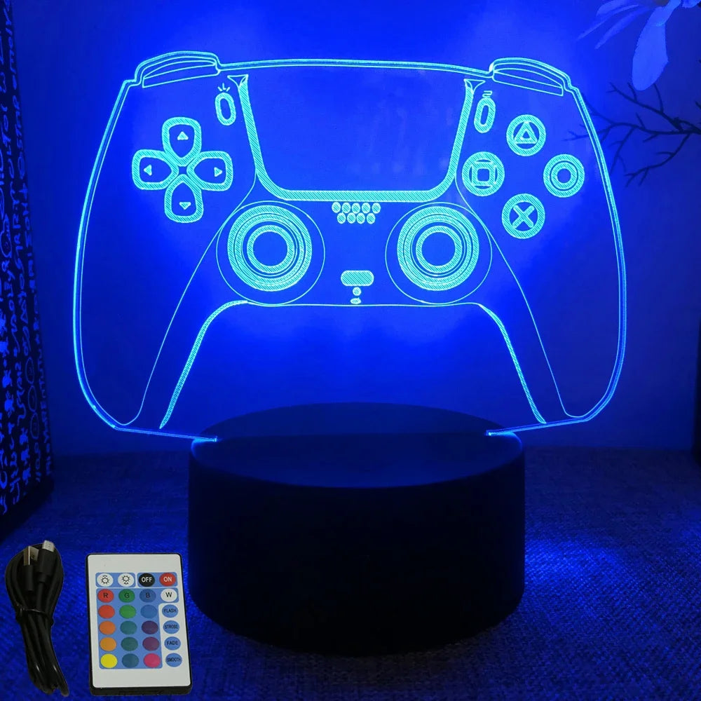 lampe led 3d manette jeu bleu vert violet jaune télécommande moderne