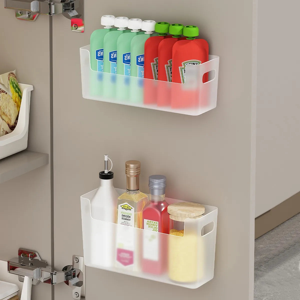 organiseur mural blanc moderne adhésif épices ustensiles papier toilette gobelets cuisine rangement écologique