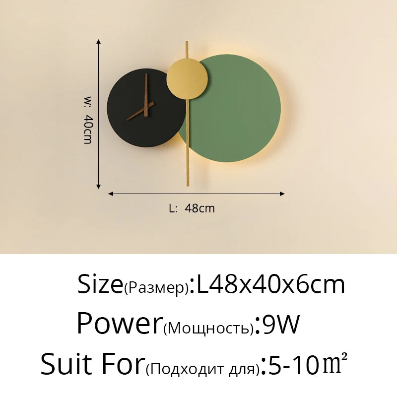 applique murale moderne horloge LED contemporain éclairage quotidien noir doré fixée mur