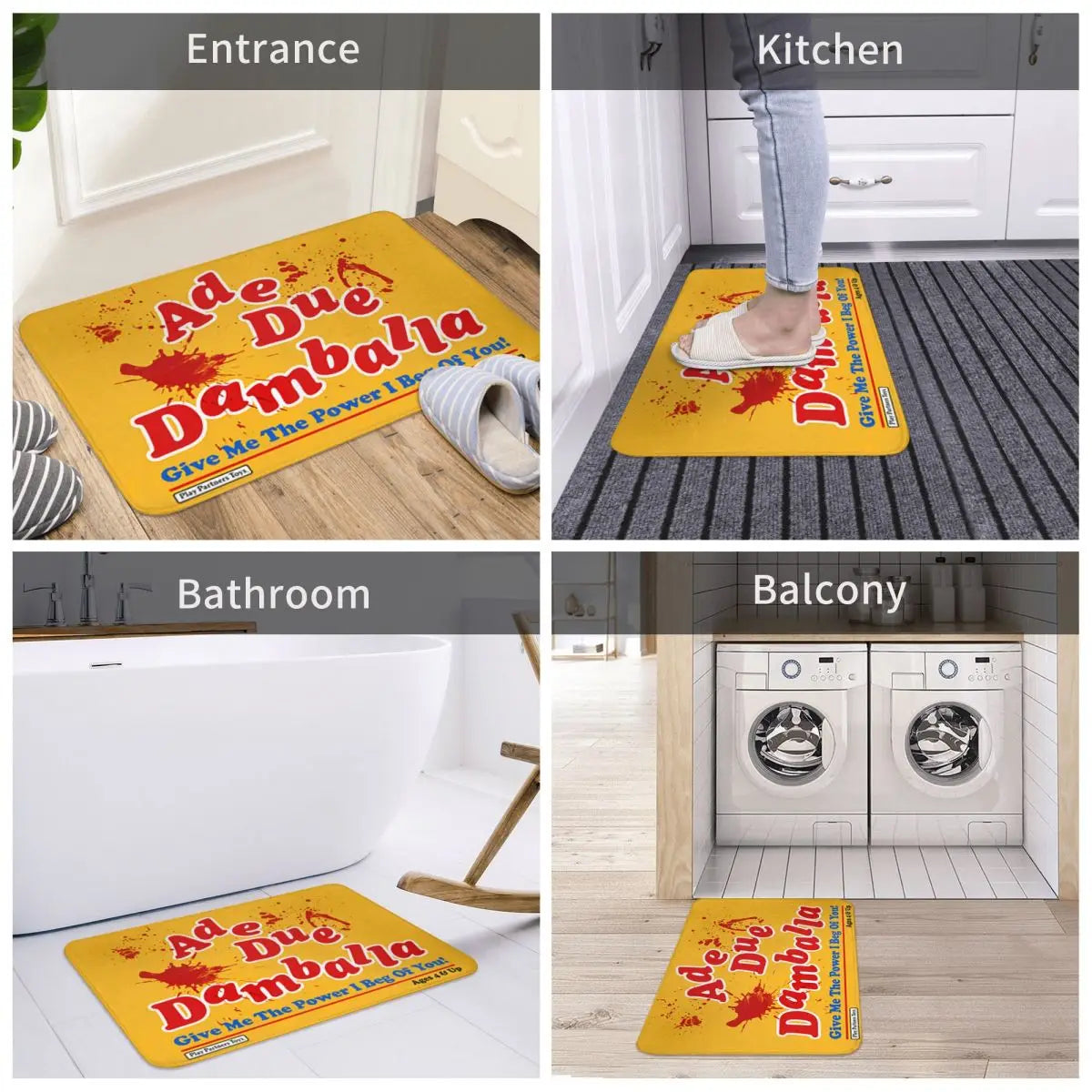 tapis sol antidérapant imperméable adhésif moderne jaune lettres rouges texte bleu