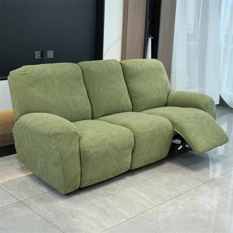 Housse canapé inclinable places vert olive imprimé feuilles moderne adhésif Jacquard polyestère